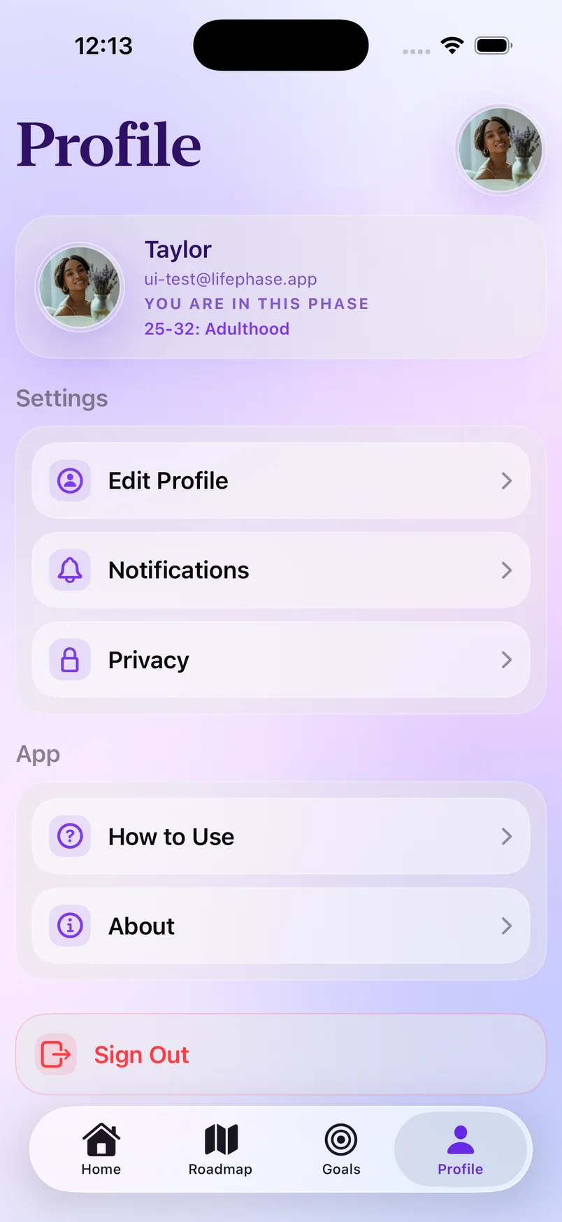 Profile — settings