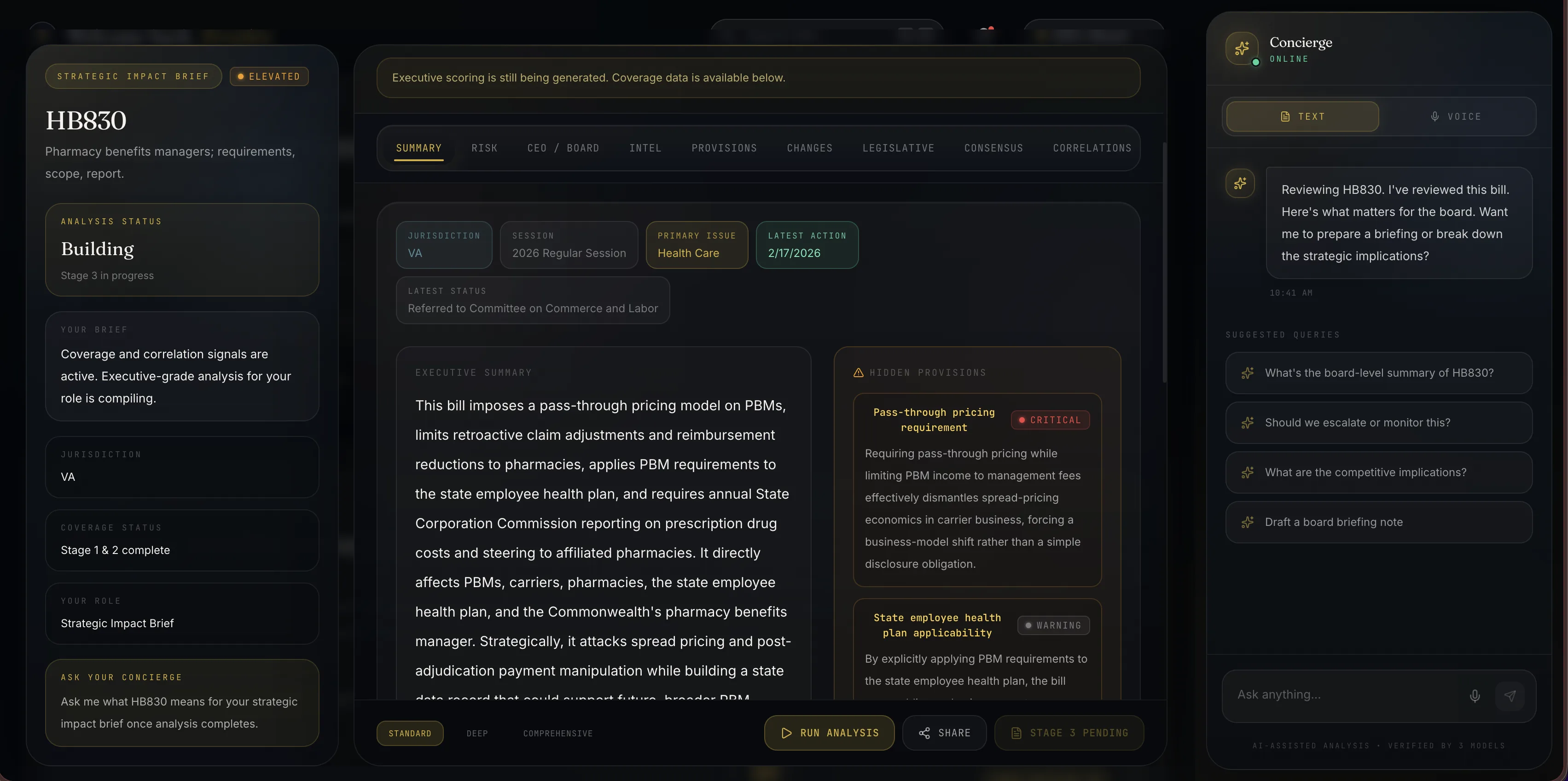 Signul bill analysis with AI concierge
