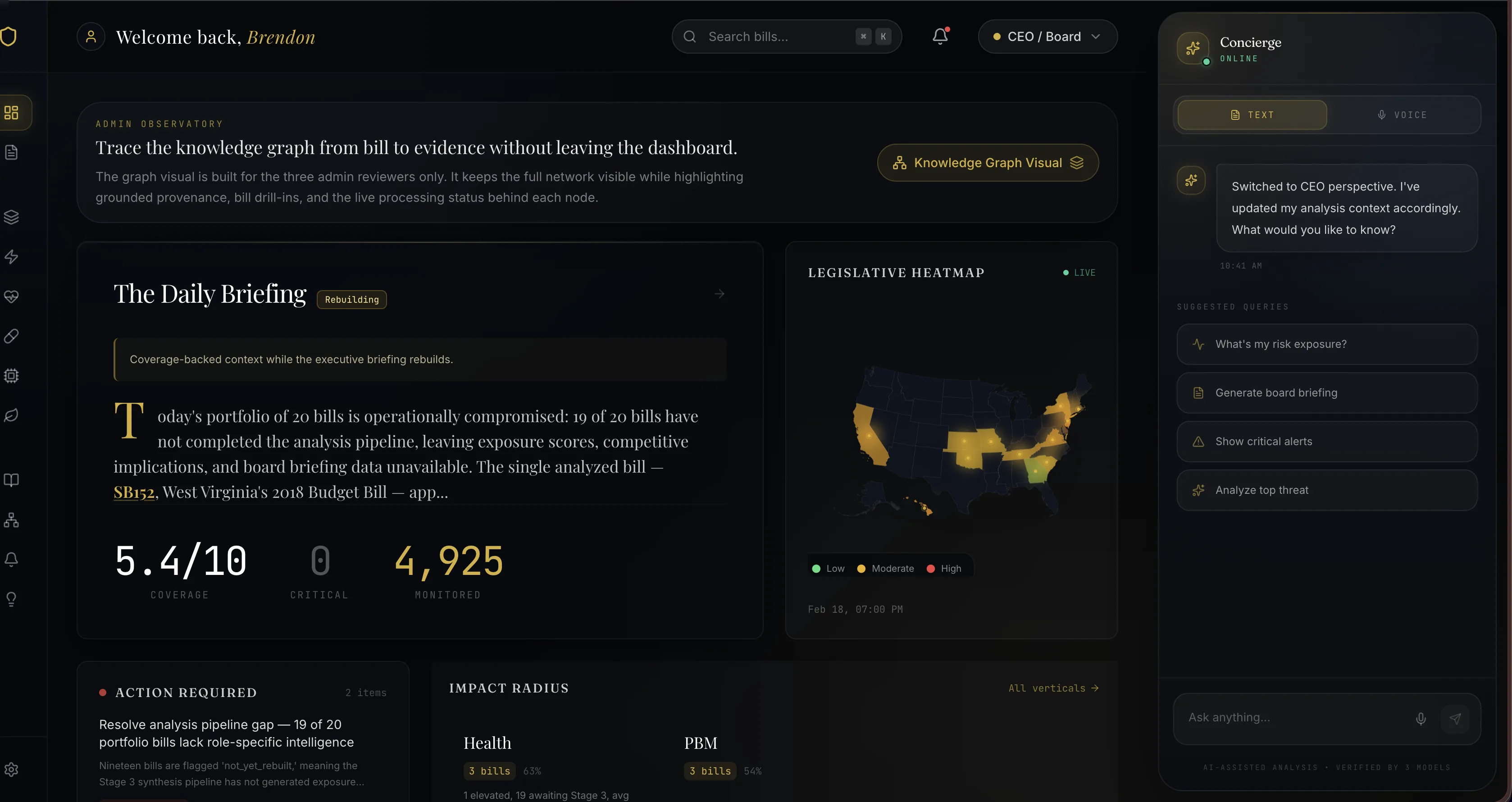 Main dashboard with risk heatmap